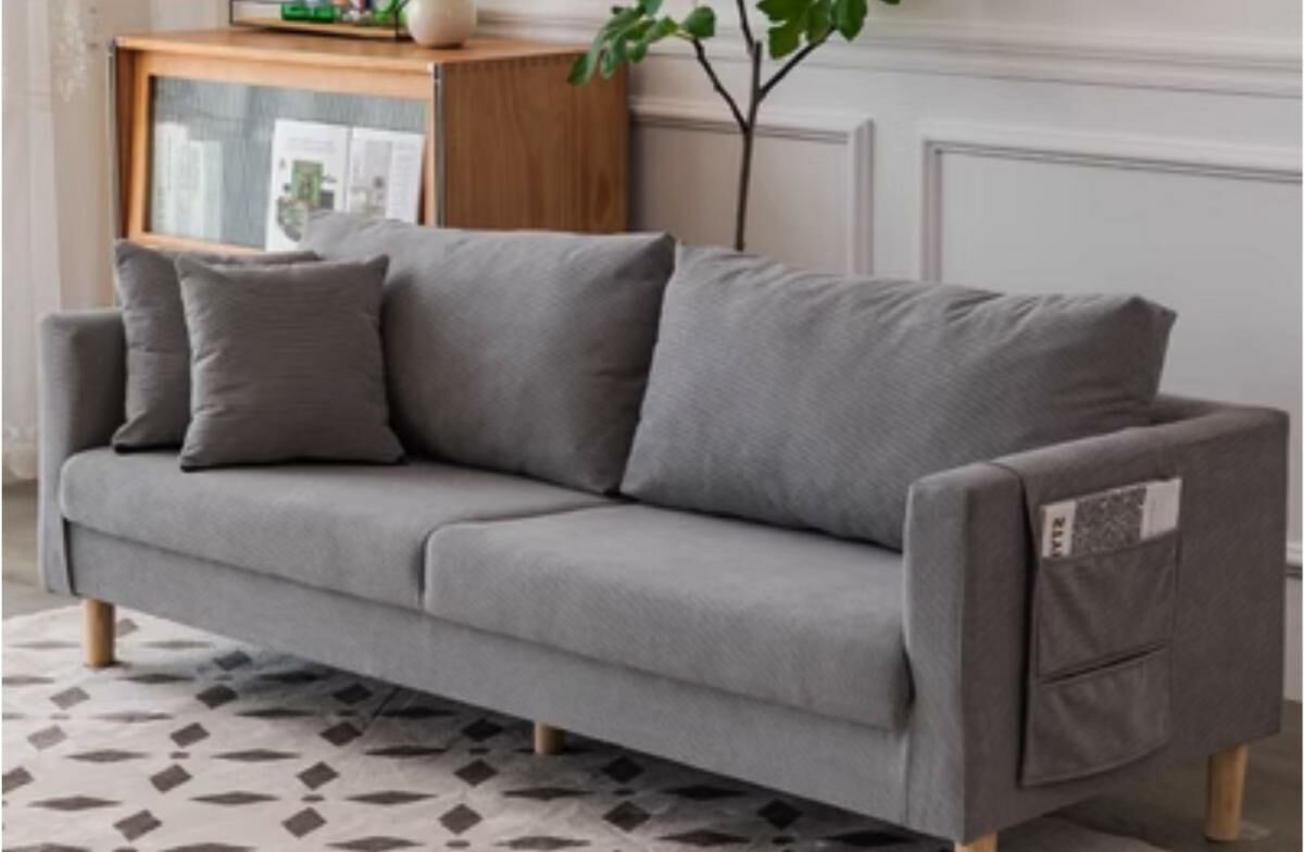 Hot recommendation for small apartment corduroy sofa (gentleman gray-corduroy) (extended for three persons)