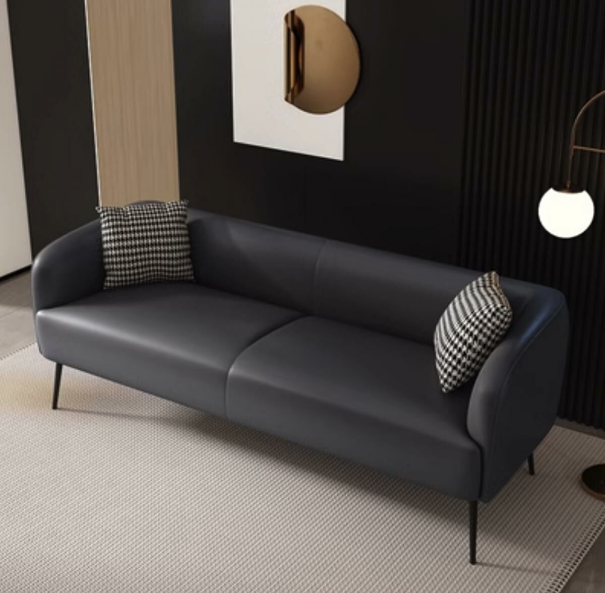 Hot recommended leather art small apartment sofa (dark gray) (three people 177cm)