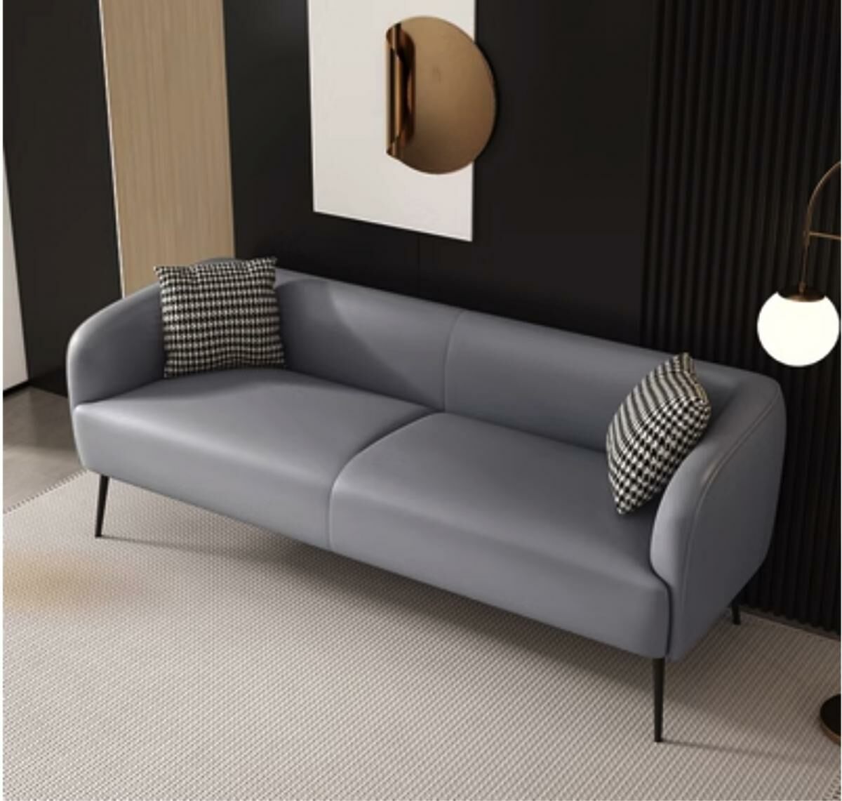 Hot recommended leather art small apartment sofa (light gray) (three people 177cm)