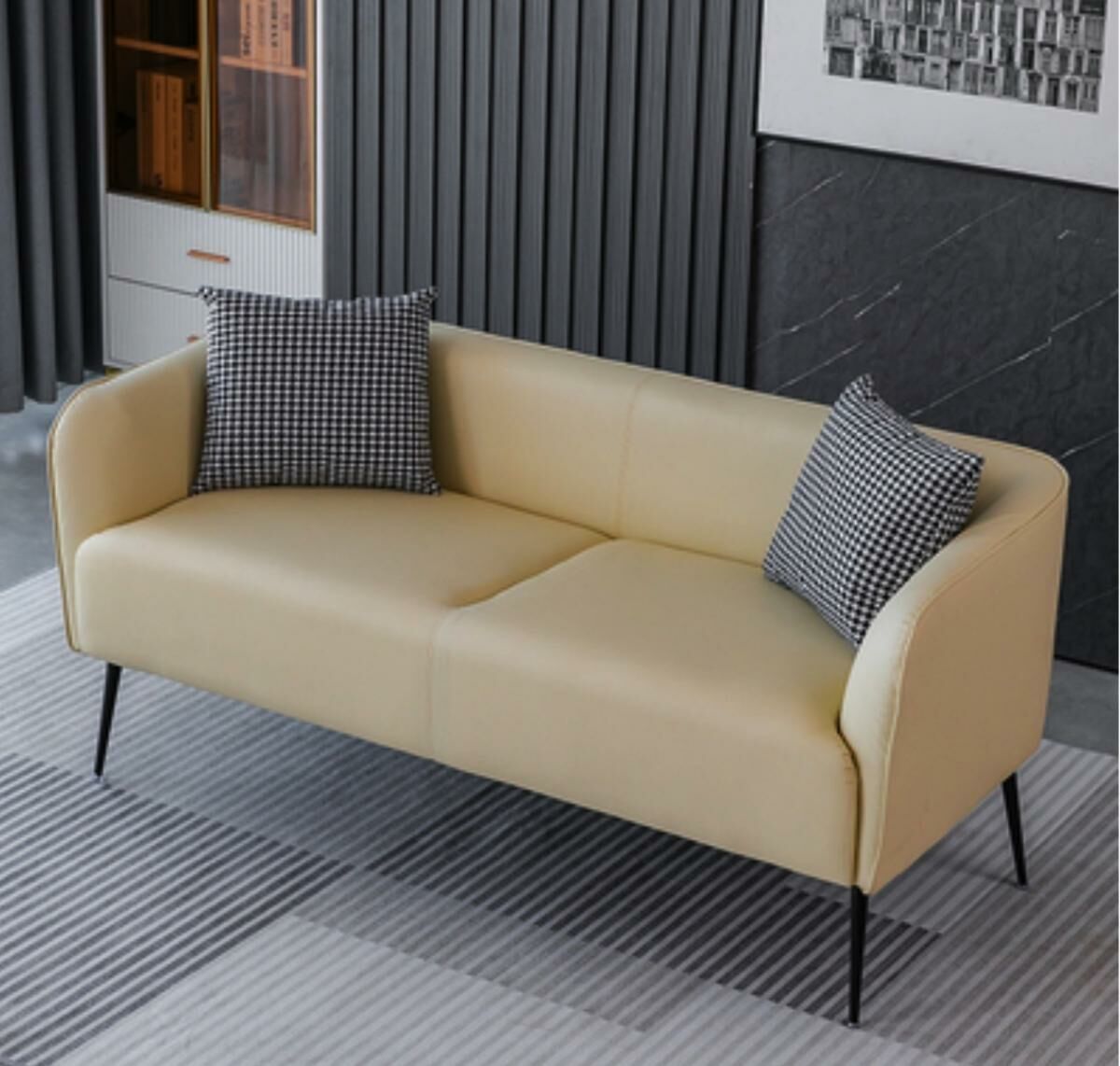 Hot recommended leather art small apartment sofa (beige) (three people 177cm)