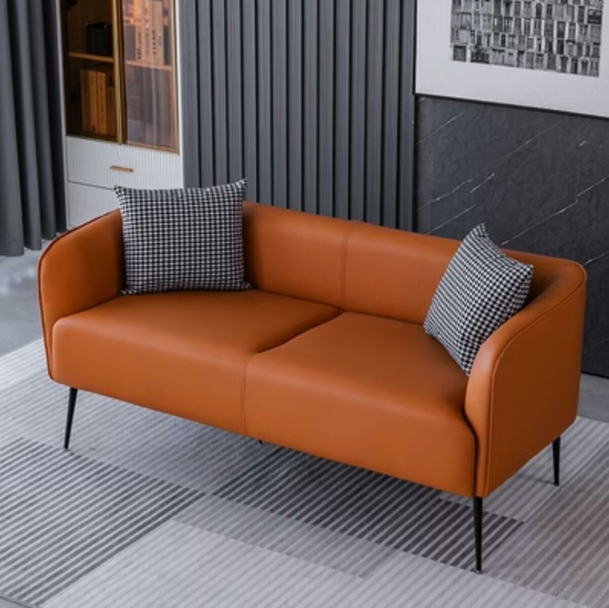 Hot Recommended Leather Art Small Apartment Sofa (Orange) (Large Three Persons 205cm)