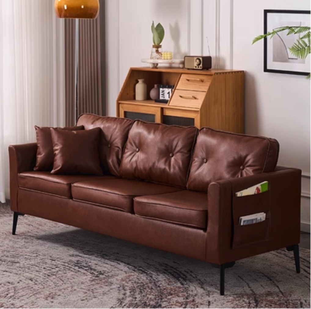Hot recommended sofa for small apartments, modern and simple (brown-red-high elastic sponge) (enlarged for three people)