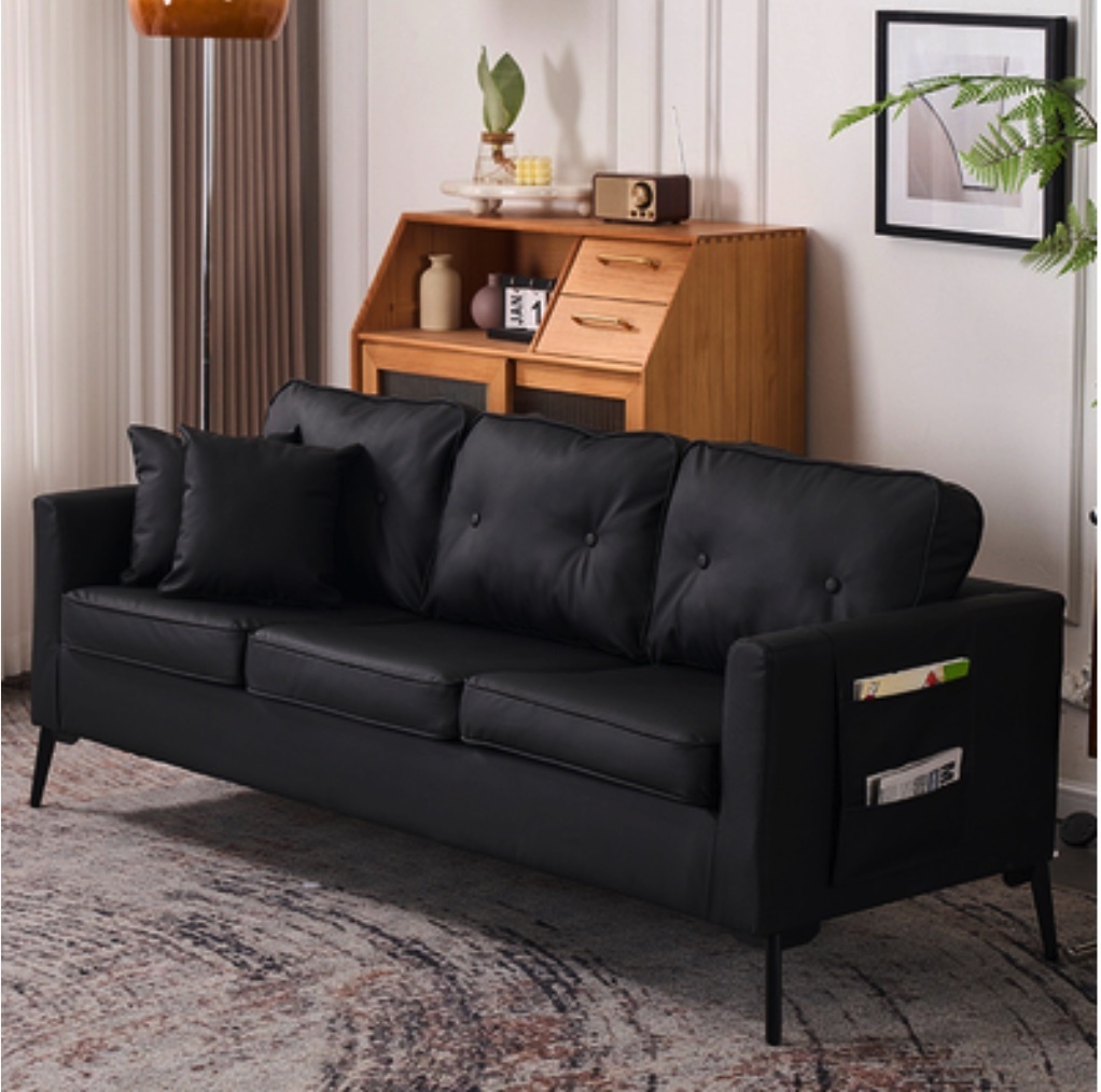 Hot recommended sofa for small apartments, modern and simple (dark night black-high elastic sponge) (enlarged for three people)