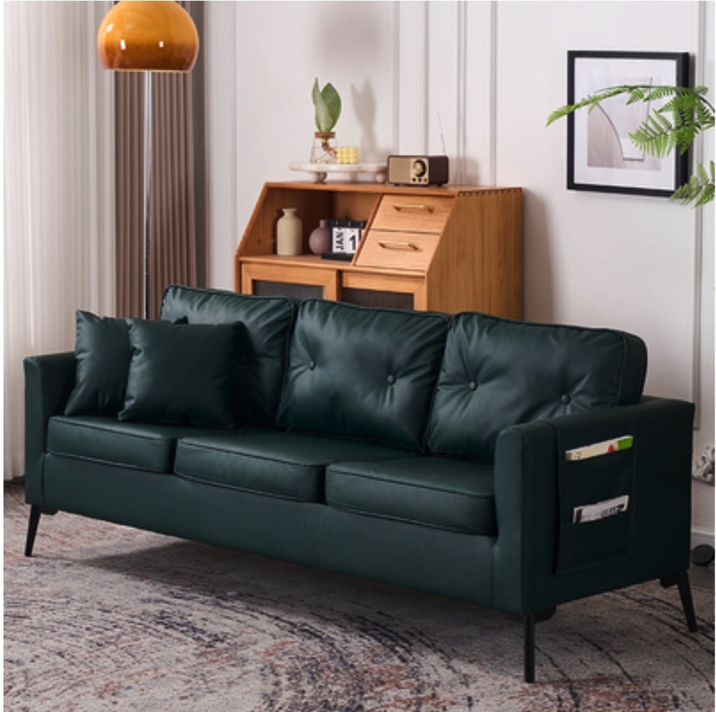 Hot recommended sofa for small apartments, modern and simple (dark green - high elastic sponge) (enlarged for three people)