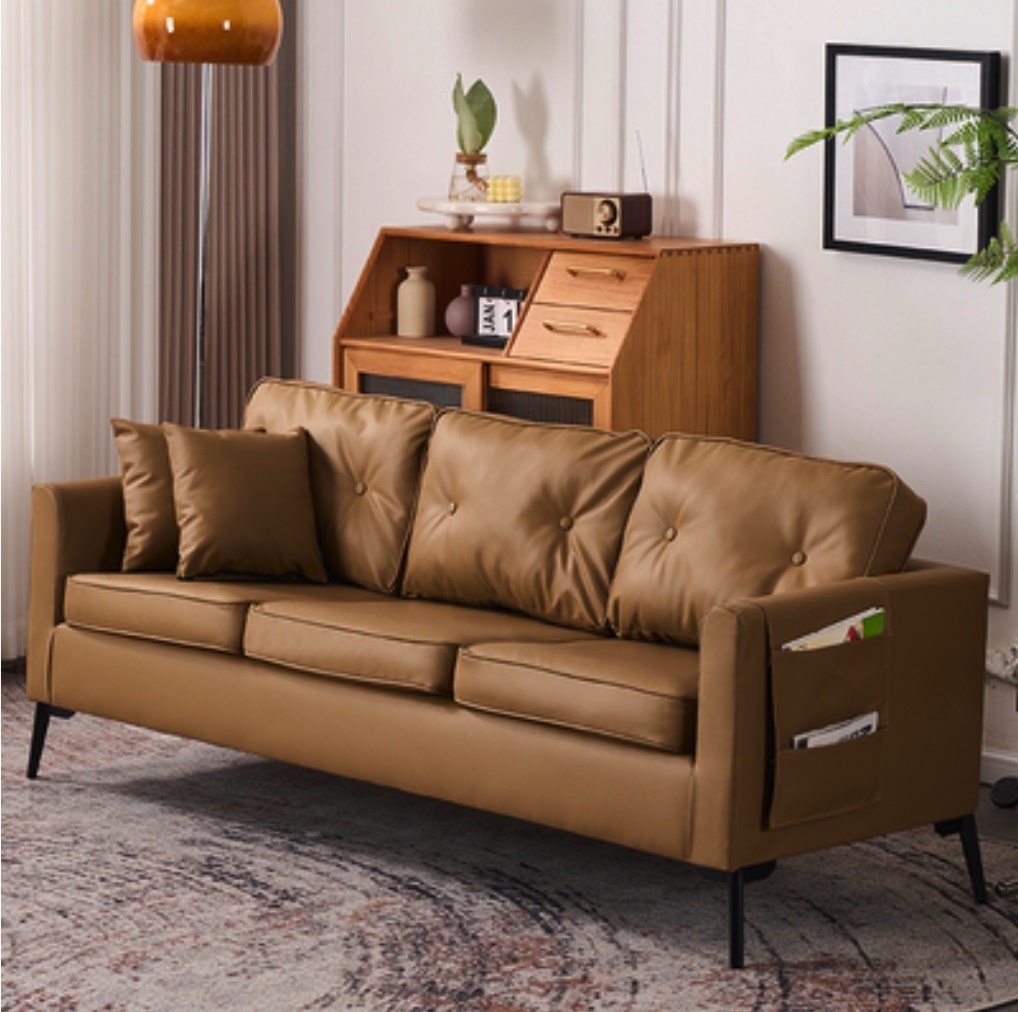 Hot recommended sofa for small apartments, modern and simple (brown-high elastic sponge) (enlarged for three people)