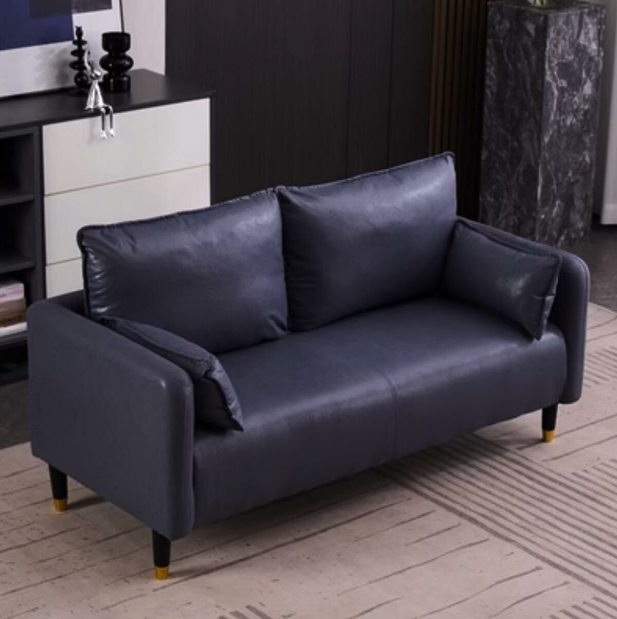 Hot recommendation living room double sofa (dark gray) (large double 142cm)