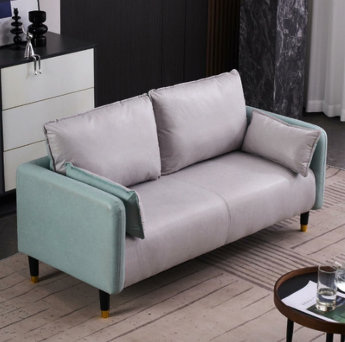 Hot recommendation living room double sofa (mint green + off-white) (large double 142cm)