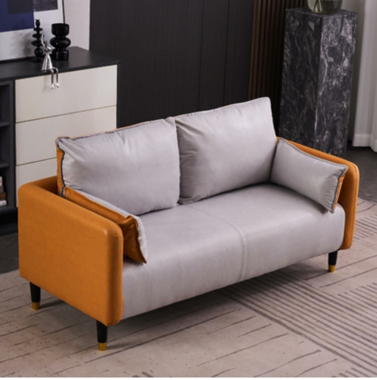 Hot recommendation living room double sofa (orange + off-white) (large double 142cm)