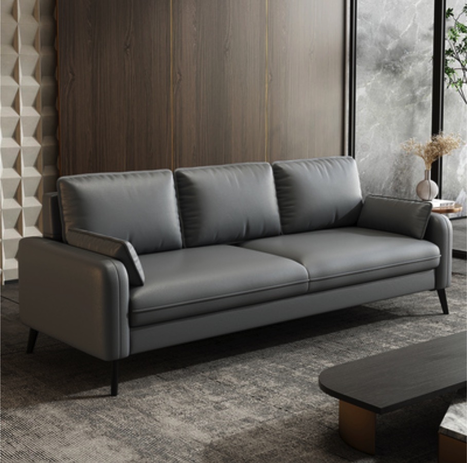 Popular Nordic sofa living room small apartment (smoke gray - fiber leather scratch-resistant, wear-resistant and cat-scratch resistant [latex cushion]) (three people)