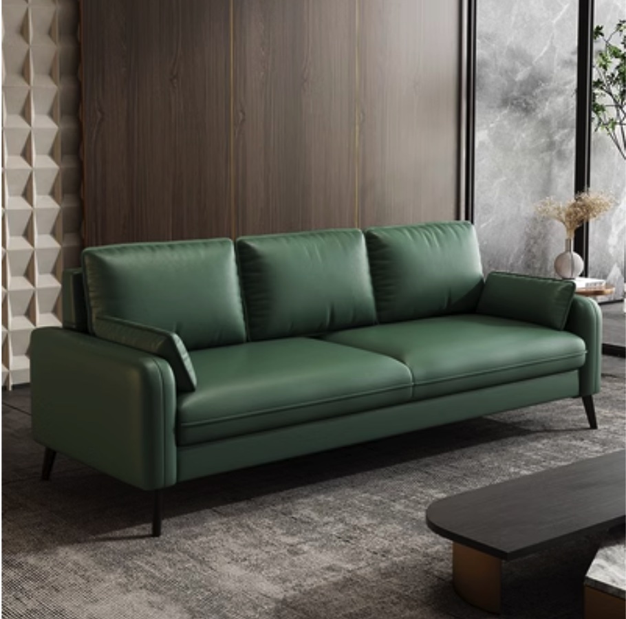 Popular Nordic sofa living room small apartment (dark green - fiber leather scratch-resistant, wear-resistant and cat-scratch resistant [latex cushion]) (three people)
