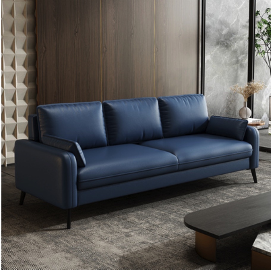 Popular Nordic sofa living room small apartment (dark blue - fiber leather scratch-resistant, wear-resistant and cat-scratch resistant [latex cushion]) (three people)