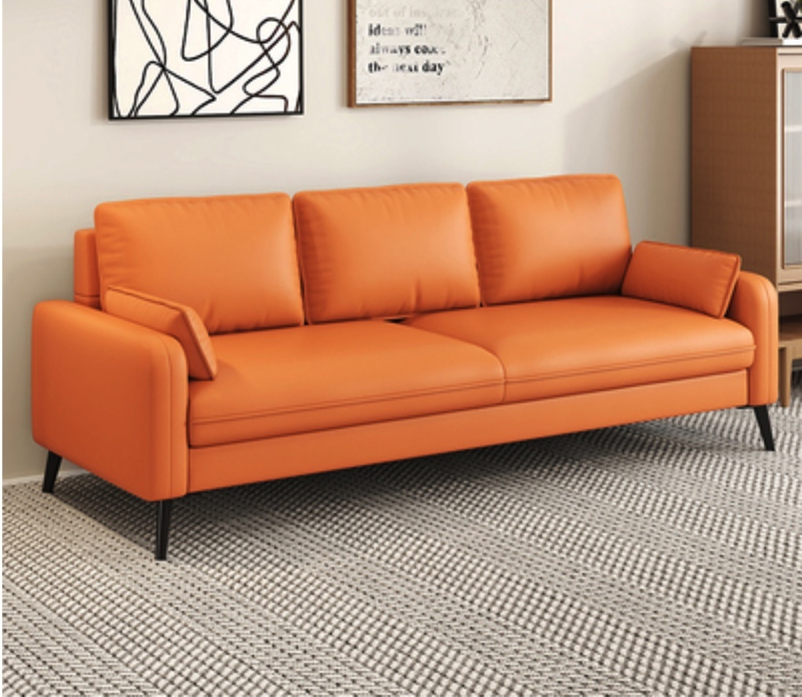 Popular Nordic sofa living room small apartment (bright orange - comes with pillow [latex cushion]) (three people)