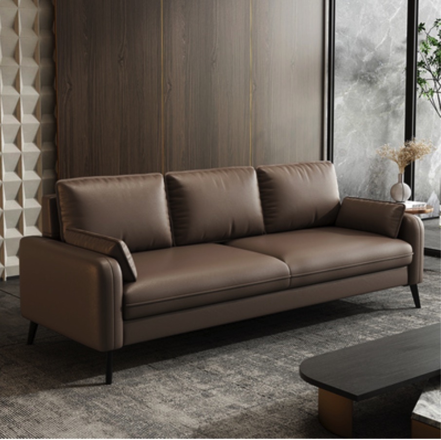 Popular Nordic sofa living room small apartment (brown - fiber leather scratch-resistant, wear-resistant and cat-scratch resistant [latex cushion]) (three people)