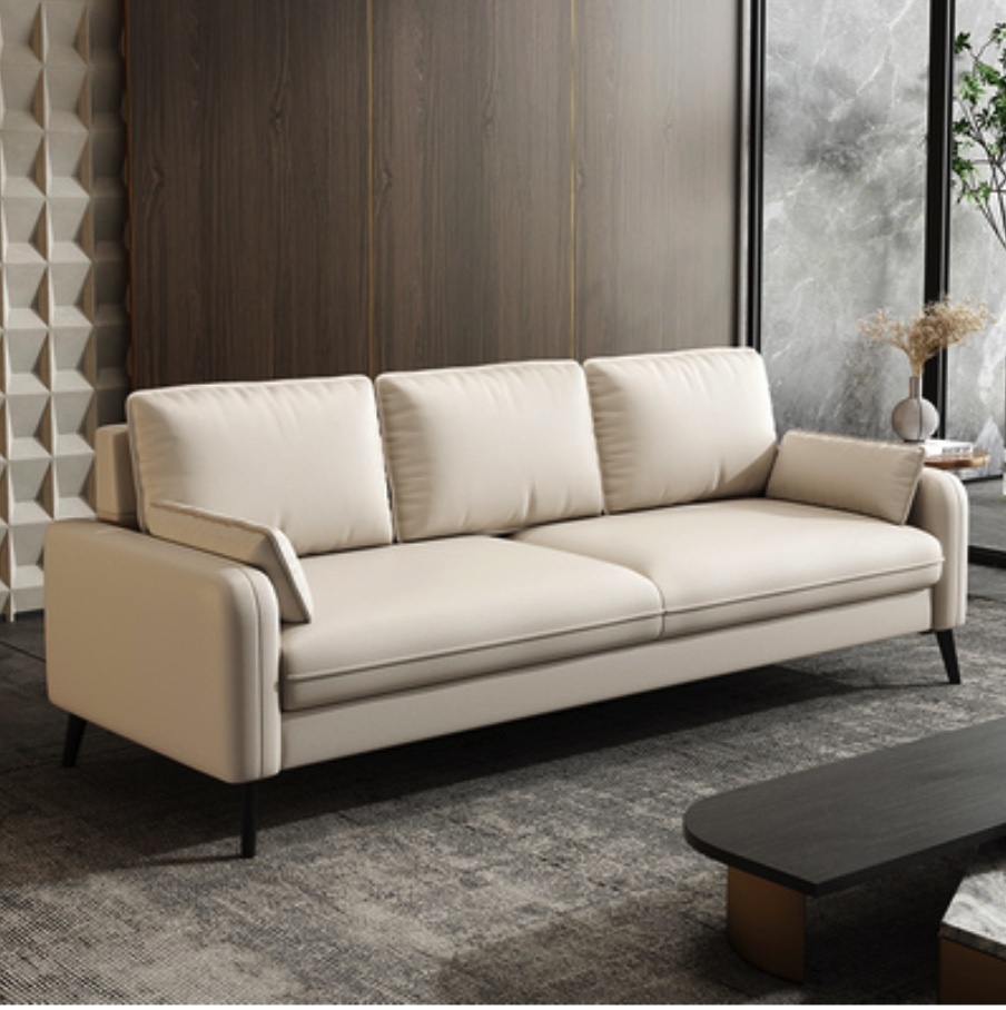 Popular Nordic sofa living room small apartment (off-white - fiber leather scratch-resistant, wear-resistant and cat-scratch resistant [latex cushion]) (three people)