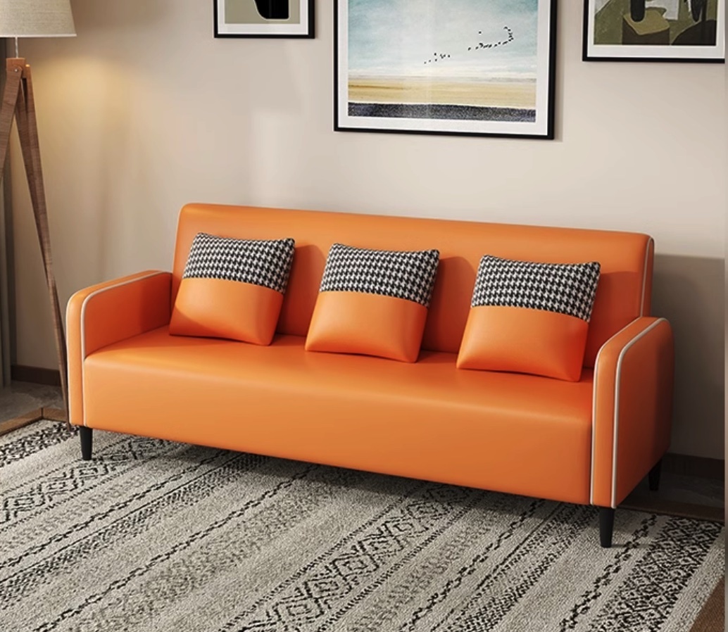 Popular light luxury technology cloth sofa small apartment (bright orange - technology cloth [latex cushion]) (three adults)