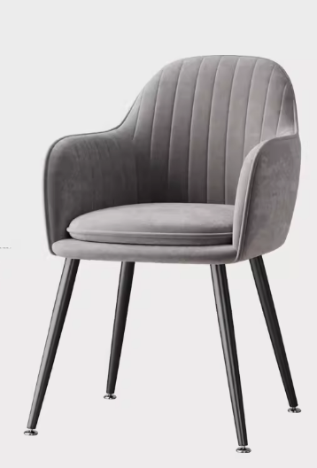 Popular light luxury velvet soft-backed armrest dining chair (grey + pillow - black legs) (size: 83*47CM)