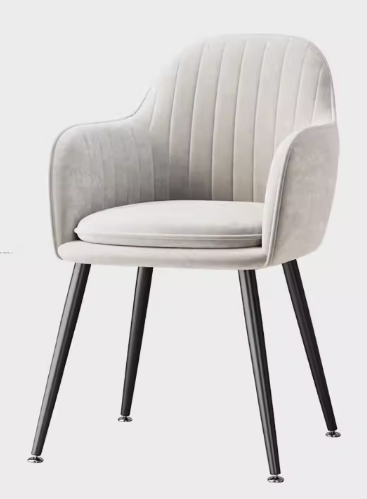 Popular light luxury velvet soft-backed armrest dining chair (white + pillow - black legs) (size: 83*47CM)