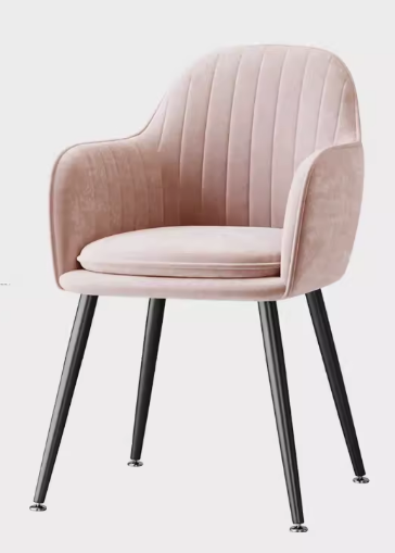 Popular light luxury velvet soft-backed armrest dining chair (pink + pillow - black legs) (size: 83*47CM)
