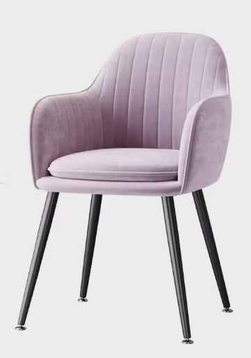Popular light luxury velvet soft-backed armrest dining chair (purple + pillow - black legs) (size: 83*47CM)