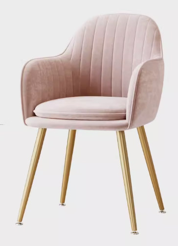 Popular light luxury velvet soft-backed armrest dining chair (pink + pillow - gold legs) (size: 83*47CM)
