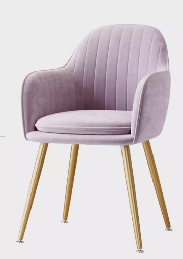 Popular light luxury velvet soft-backed armrest dining chair (purple + pillow - gold legs) (size: 83*47CM)