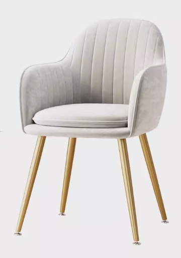 Popular light luxury velvet soft-backed armrest dining chair (white + pillow-gold legs) (size: 83*47CM)