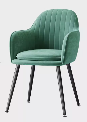 Popular light luxury velvet soft-backed armrest dining chair (green + pillow - black legs) (size: 83*47CM)
