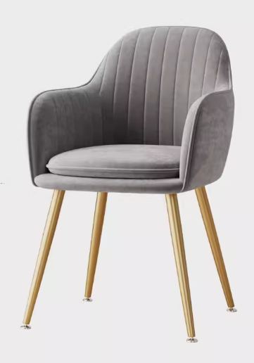 Popular light luxury velvet soft-backed armrest dining chair (grey + pillow-gold legs) (size: 83*47CM)