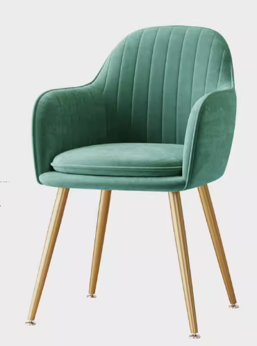 Popular light luxury velvet soft-backed armrest dining chair (green + pillow - gold legs) (size: 83*47CM)