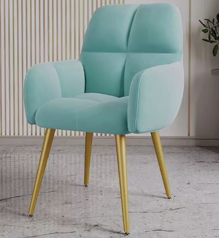 Popular luxury and comfortable soft-backed armchair ([golden leg model] light blue) (size: height 80CM, seat width 39*36CM)