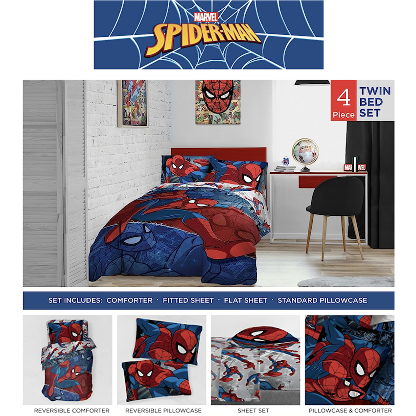 美國 SpiderMan 4 件裝床上套裝 (單人床)