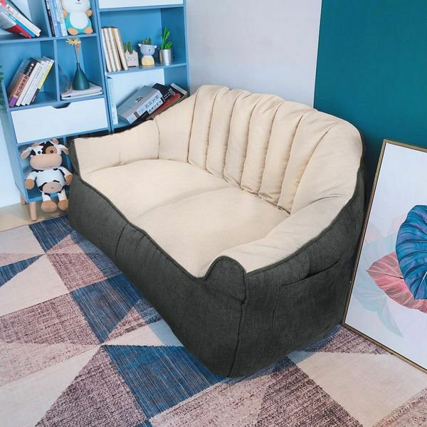 Popular lazy sofa tatami [double seat (dark gray and beige)]