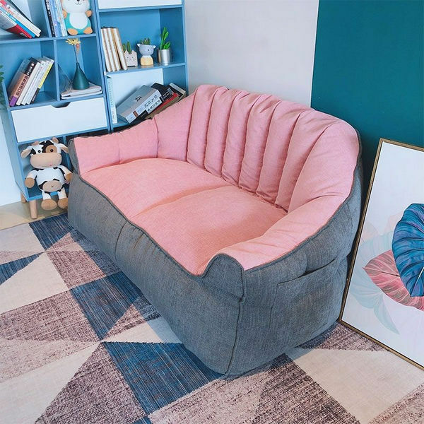 Popular lazy sofa tatami [double seat (dark gray and pink)]