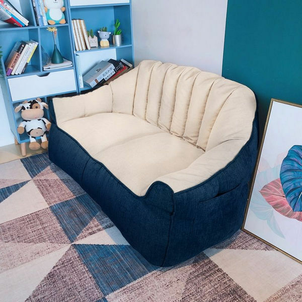Popular lazy sofa tatami [double seat (dark blue and beige)]