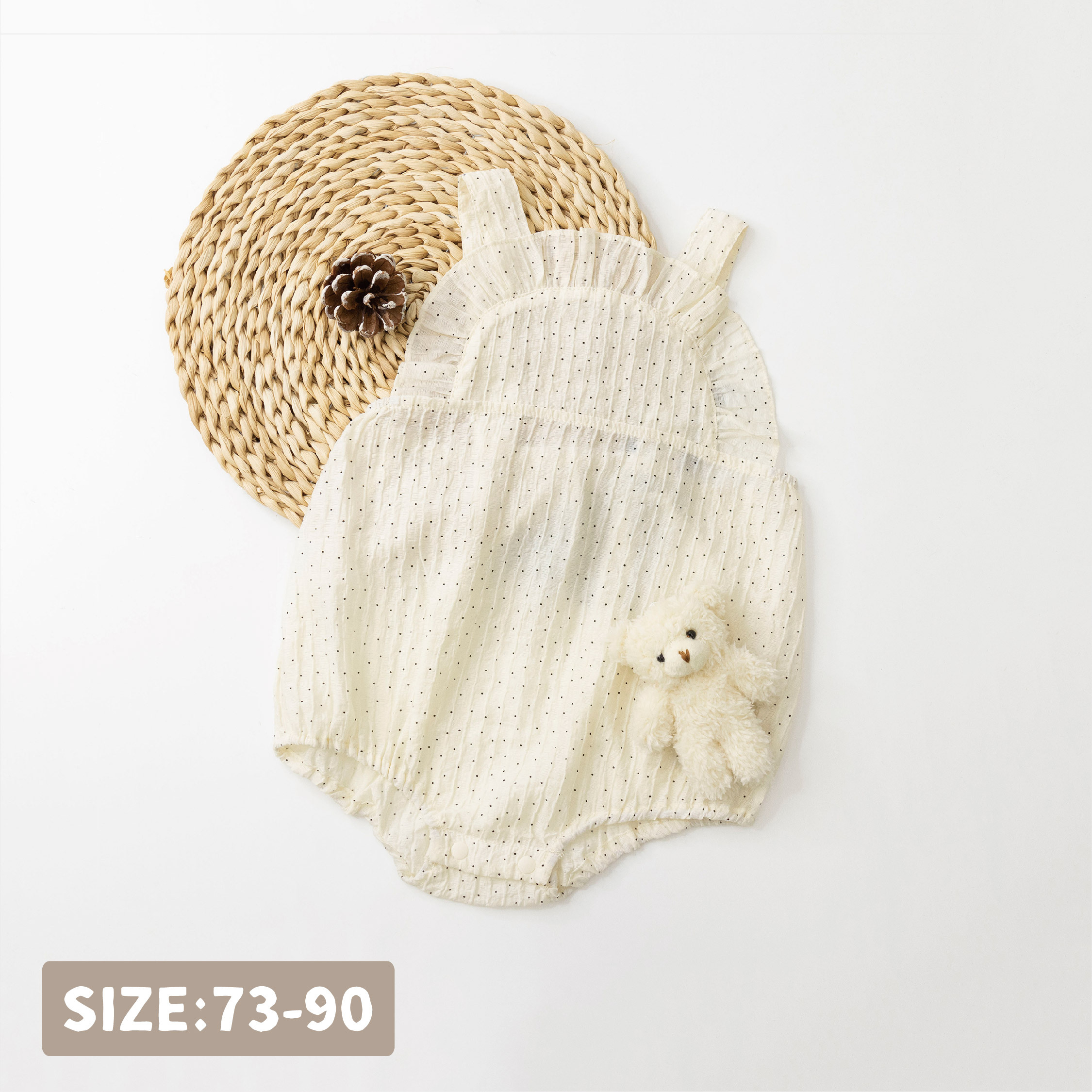 【JG0318】文青小圓點荷葉拼接包屁衣