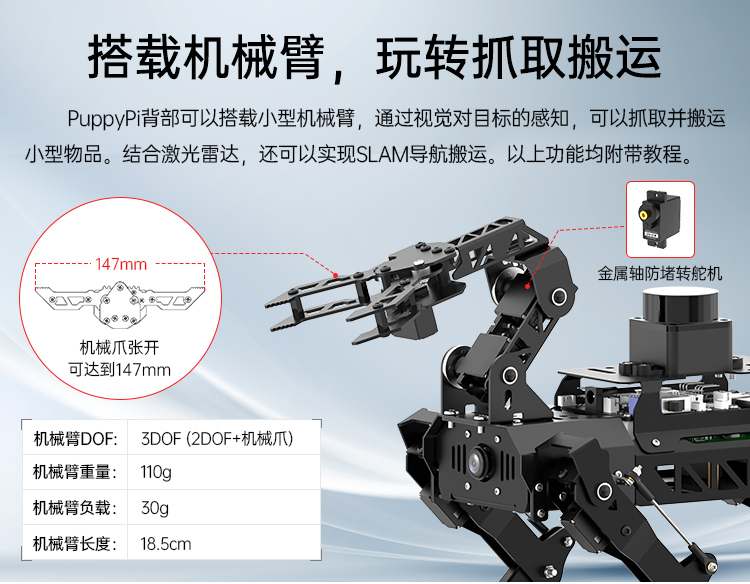 樹莓派5 PuppyPi Arm仿生四足手臂狗(含ROS光達SLAM導航) Raspberry Pi 5