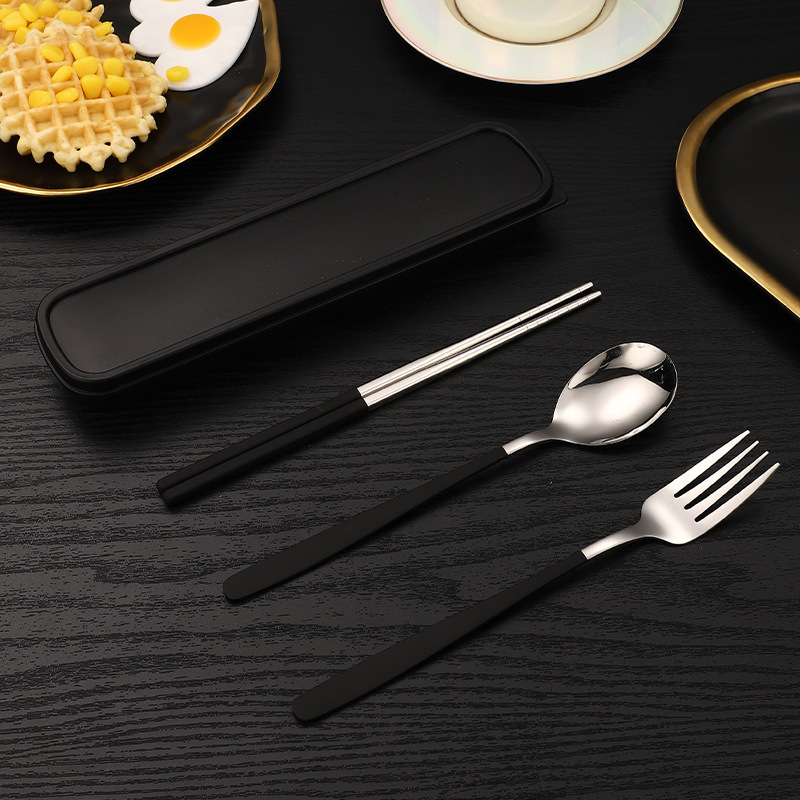 099 【環保走塑】便攜式 韓式不銹鋼餐具三件套裝( 湯匙 筷子 叉 ) 上學 學生 上班 用膳 旅行 不鏽鋼餐具套 環保 耐用 安全物料 耐熱 高溫消毒 可循環 棄用膠餐具 配合環保政策