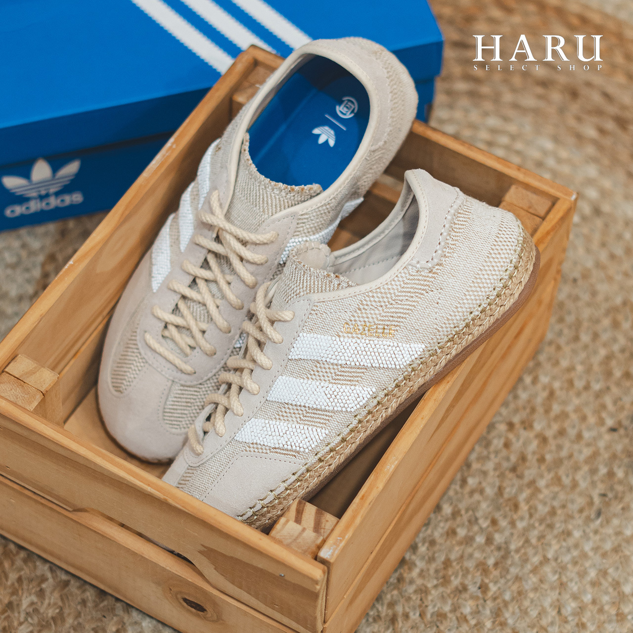 Jennie 同款 CLOT x adidas originals GAZELLE by Edison Chen 陳冠希 T頭鞋 Samba 編織 棉麻 米色 奶茶 焦糖底 德訓鞋 男女同款 復古休閒鞋 IH3144