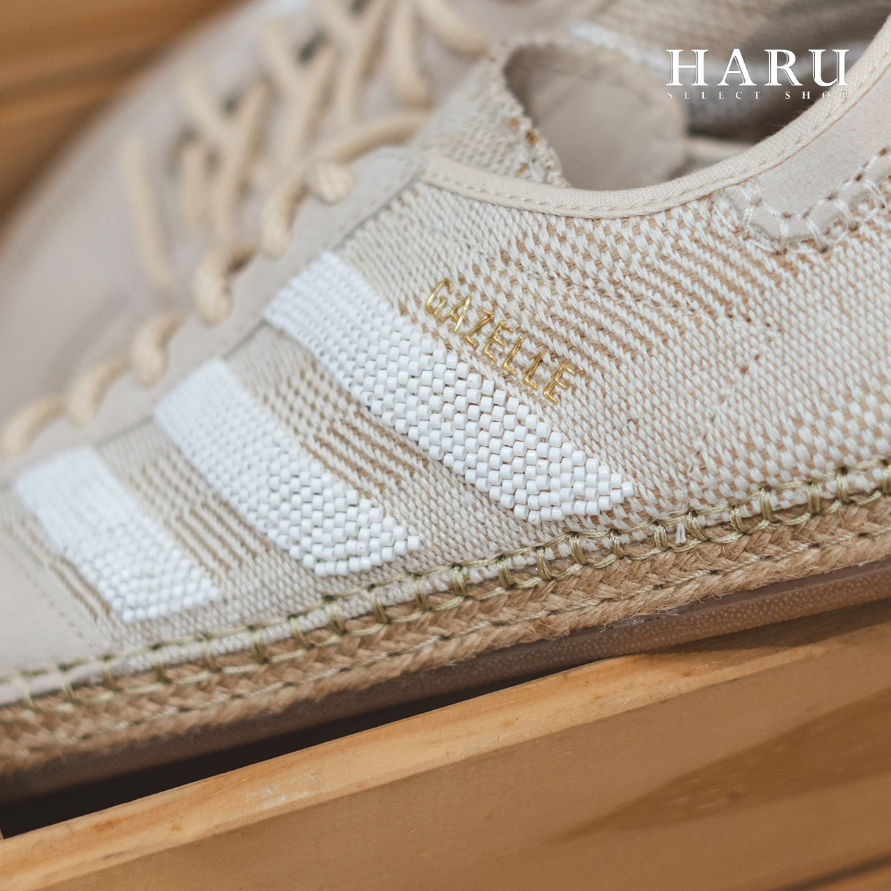 Jennie 同款 CLOT x adidas originals GAZELLE by Edison Chen 陳冠希 T頭鞋 Samba 編織 棉麻 米色 奶茶 焦糖底 德訓鞋 男女同款 復古休閒鞋 IH3144