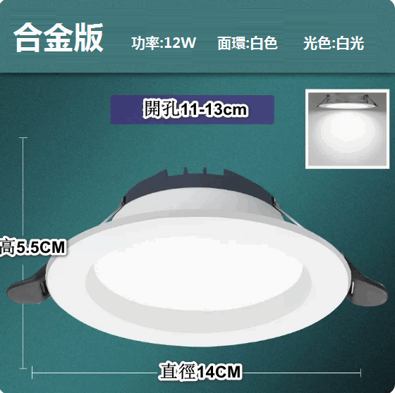 熱推LED天花射燈嵌入式開孔（大功率12W【預設發白光】孔11-13cm）
