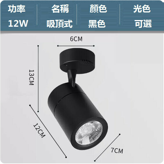 新款led明裝射燈（12W/黑殼/光色可選：正白光/暖黃光/中性光【COB吸頂款】）（下單後聯絡客服確認發貨光色）