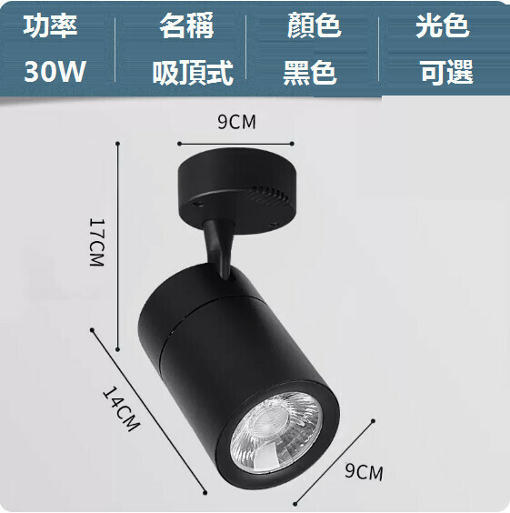 新款led明裝射燈（30W/黑殼/光色可選：正白光/暖黃光/中性光【COB吸頂款】）（下單後聯絡客服確認發貨光色）