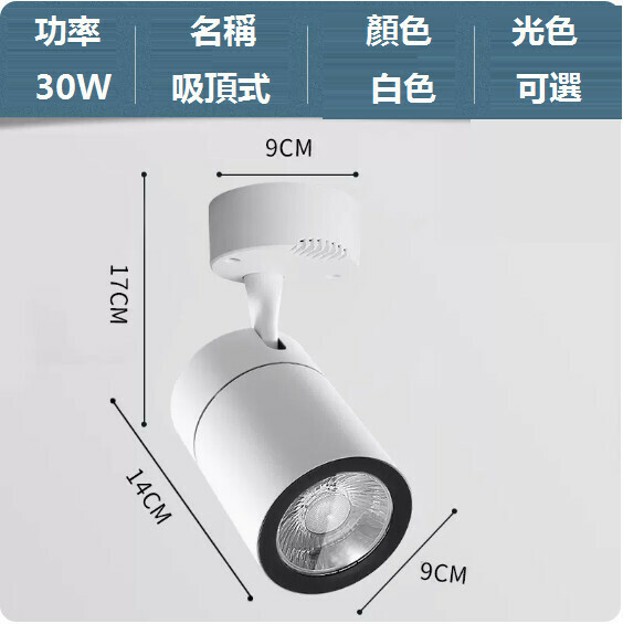 新款led明裝射燈（30W/白殼/光色可選：正白光/暖黃光/中性光【COB吸頂款】）（下單後聯絡客服確認發貨光色）