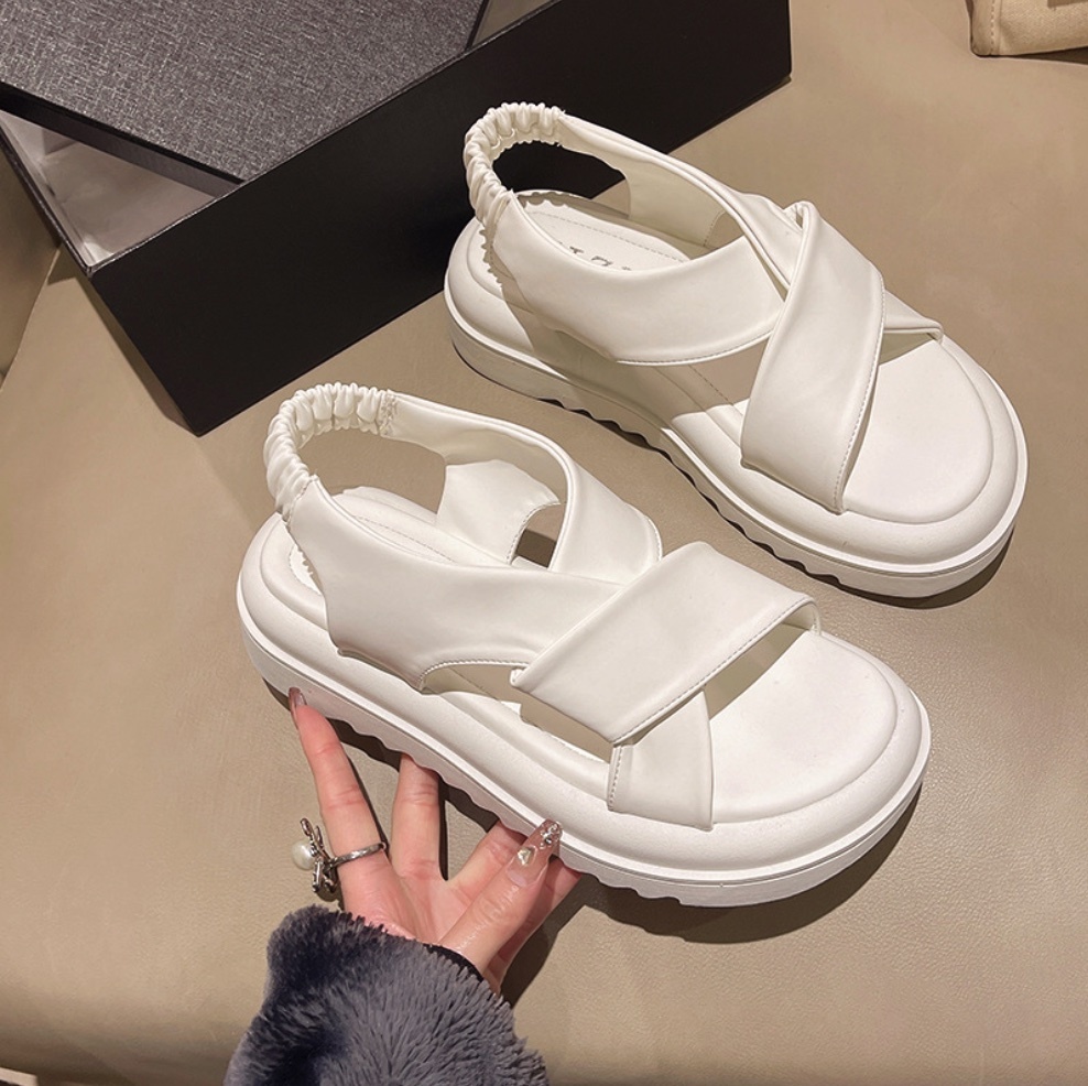 New soft leather fairy style cross sandals (off-white - size: 35-40) (contact customer service after placing the order to confirm the delivery size)