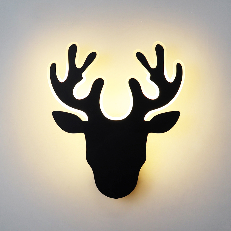 New minimalist wall lamp wall lamp (B model deer head black model - three-color dimming)