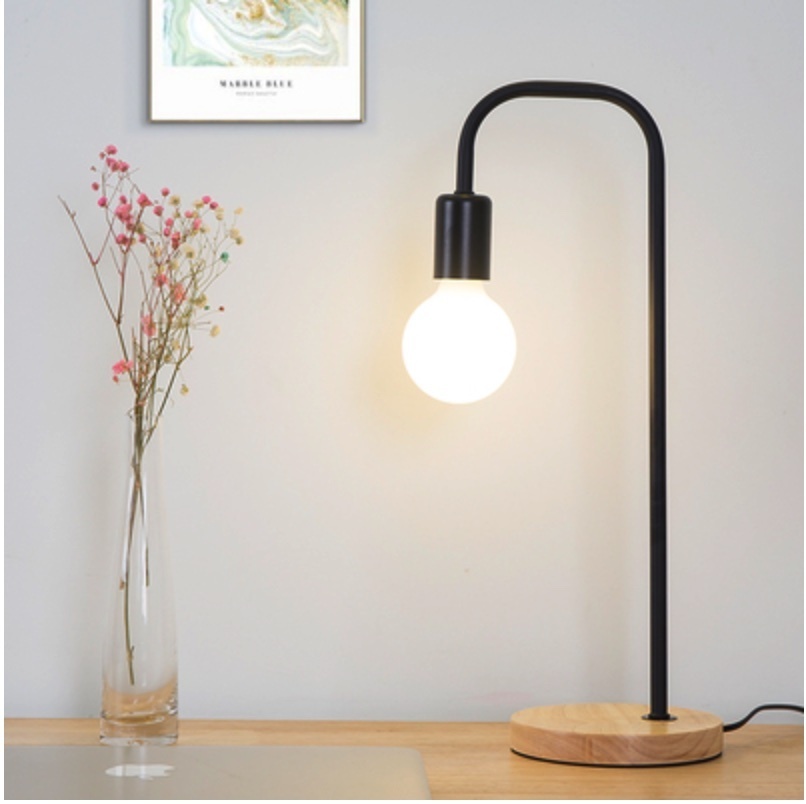 Popular desk study eye protection minimalist room bedside table lamp (button switch - black) (eye protection glass bulb 7 watt LED warm white light)