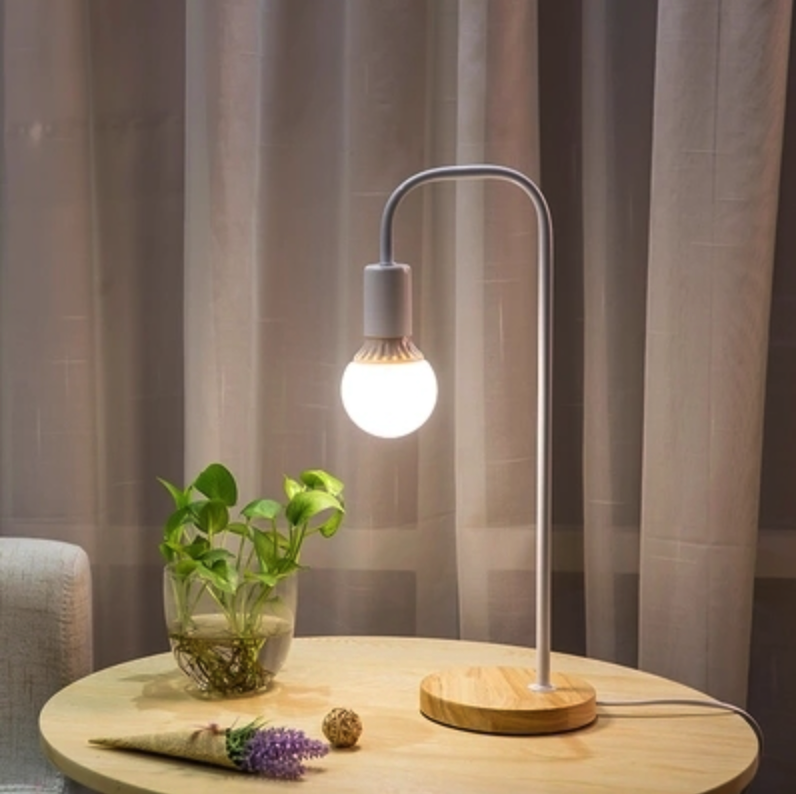 Popular desk study eye protection minimalist room bedside table lamp (button switch-white) (plastic bulb 5 watt LED warm white light)