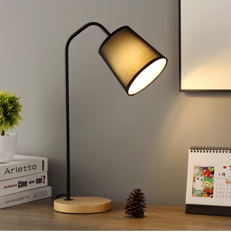 Popular desk study eye protection minimalist room bedside table lamp (button switch-black cloth cover [LED bulb 5 watt warm light])
