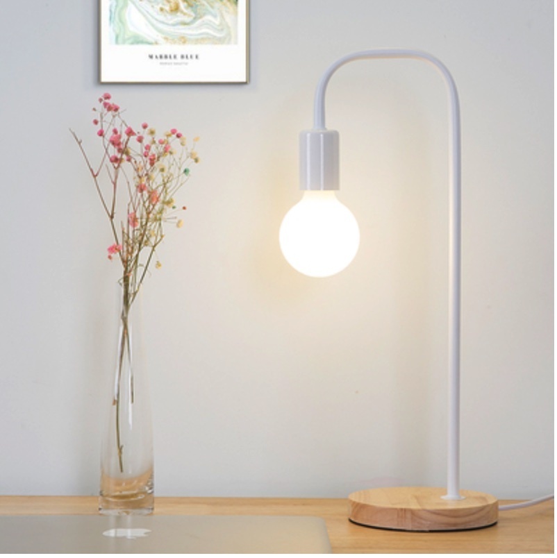 Popular desk study eye protection minimalist room bedside table lamp (button switch - white) (eye protection glass bulb 7 watt LED warm white light)