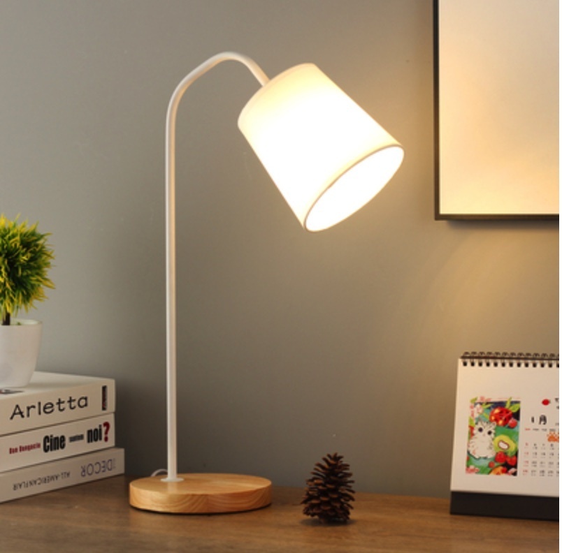 Popular desk study eye protection minimalist room bedside table lamp (button switch-white cloth cover [LED bulb 5 watt warm light])